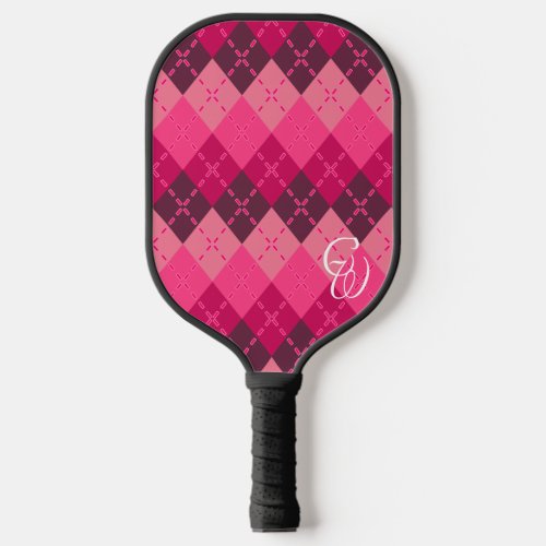 Shades of Pink Argyle Sporty Preppy Personalized  Pickleball Paddle