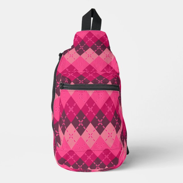 Shades of Pink Argyle Sporty Preppy Sling Bag (Front)