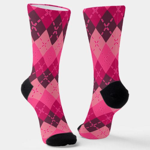 Shades of Pink Argyle Sporty Preppy Socks