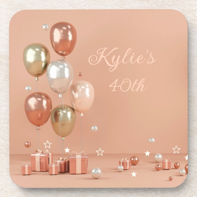 Shades of Pink Balloons 40th Beverage Coaster (Front)