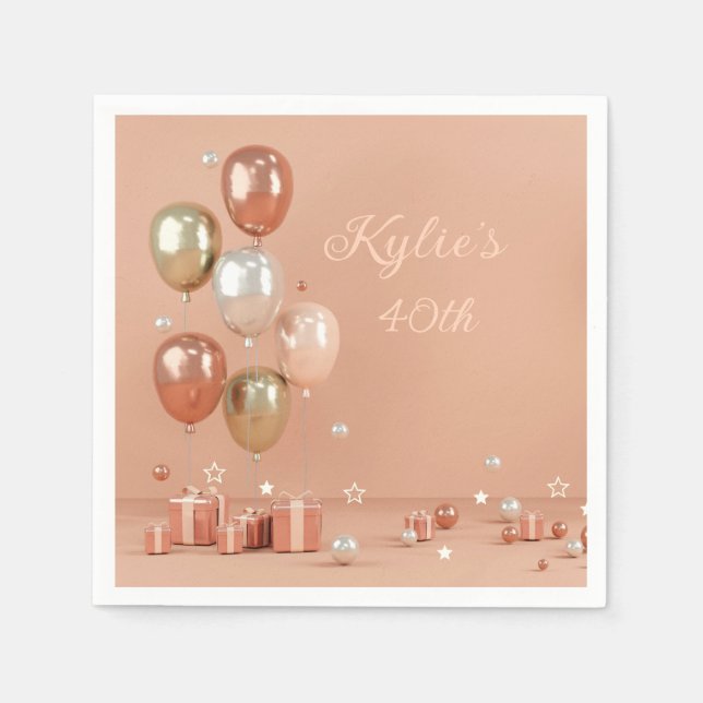 Shades of Pink Balloons 40th Napkins (Front)