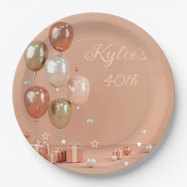 Shades of Pink Balloons 40th Paper Plates (Front)