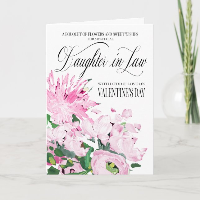 Shades of Pink Bouquet Valentine Daughter-in-Law Card (Front)