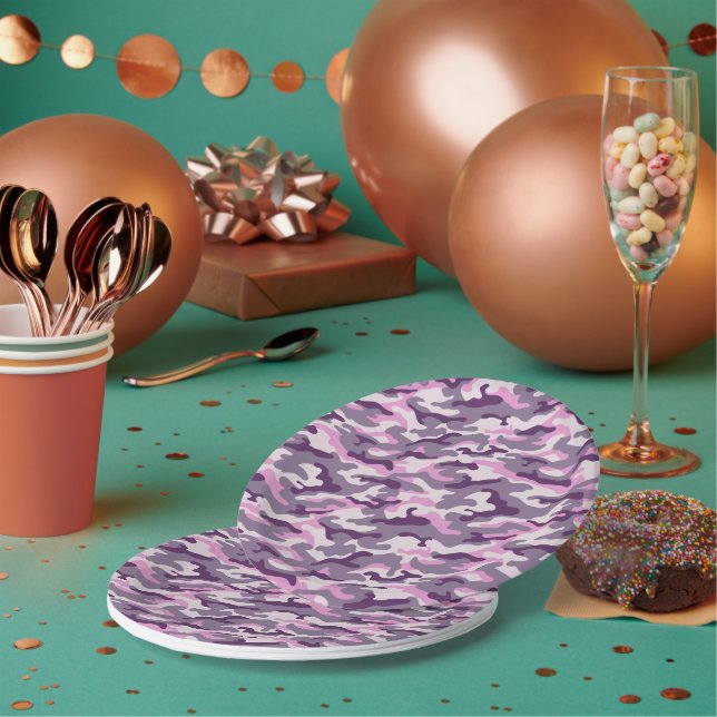 Shades of Pink Camouflage Party  Style  Paper Plates (Multi)