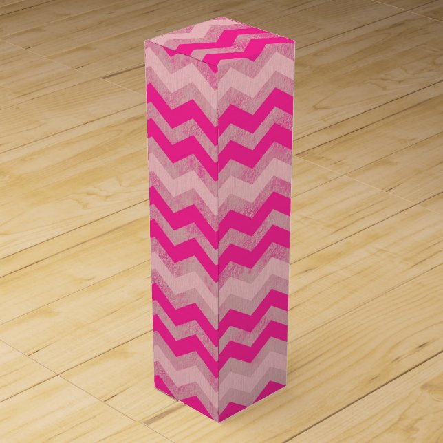 Shades of Pink Chevron Zigzag pattern Wine Gift Box (Back)