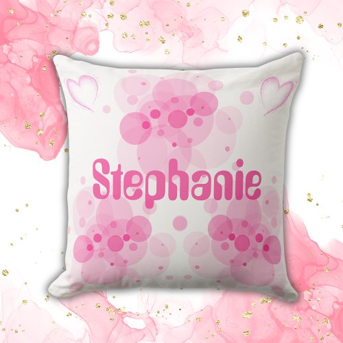 Shades of Pink circles with name Monogram  Throw Pillow