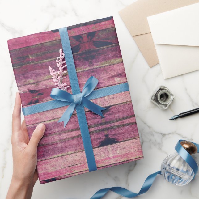 Shades Of Pink Colorful Rustic Wood Look Wrapping Paper (Gifting)