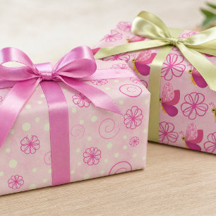 Shades Of Pink Flowers And Butterflies Wrapping Paper Sheets