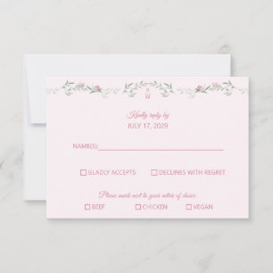 Shades of Pink Foliage Monogram RSVP Response Card