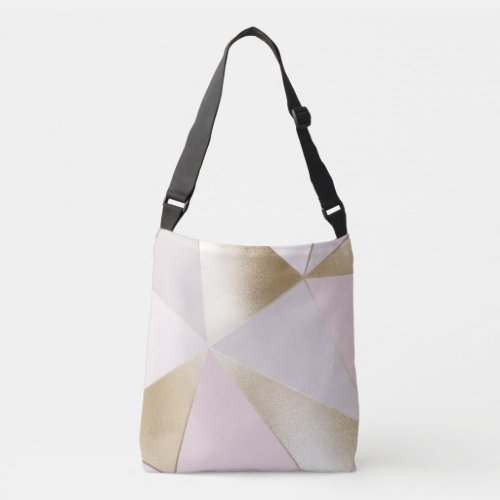 Shades of Pink  Gold Geometric Design Crossbody Bag