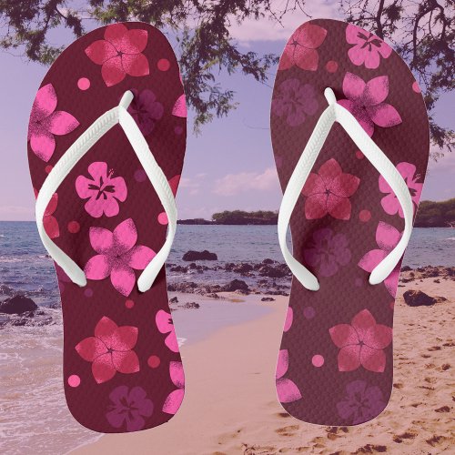 Shades of Pink Hawaiian Print Flip Flops