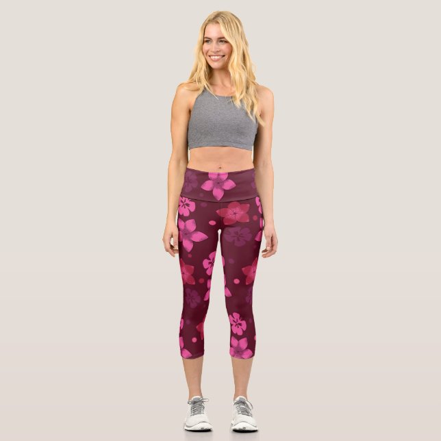 Shades of Pink Hawaiian Print Yoga Leggings (Front)