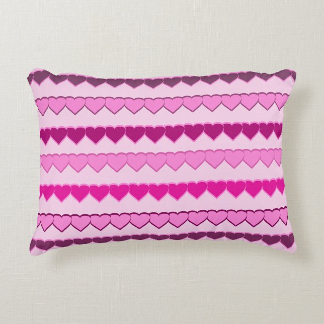 Shades of Pink Heart Rows Decorative Pillow (Front)