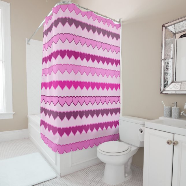Shades of Pink Heart Rows Shower Curtain (In Situ)