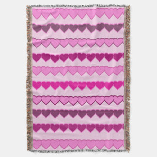 Shades of Pink Heart Rows Throw Blanket