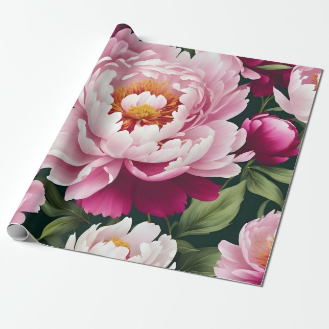 Shades of Pink Peonies Wrapping Paper (Unrolled)