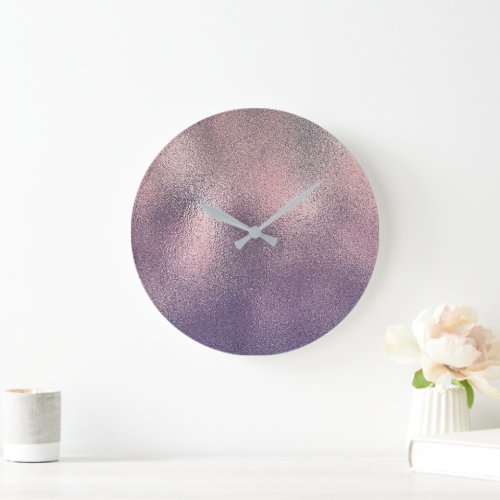 Shades of Pink  Purple on Shimmery Foil Texture Large Clock