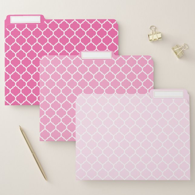 Shades of Pink Quatrefoil Pattern File Folders (Set)
