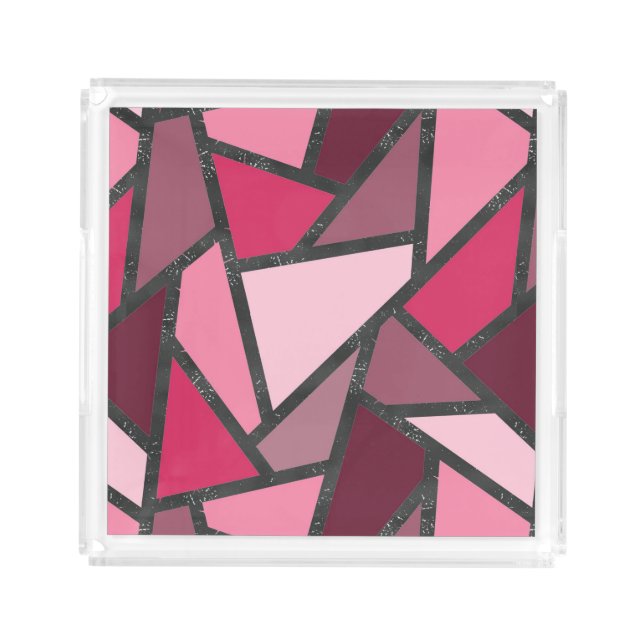 Shades of pink stained glass pattern acrylic tray (Front)