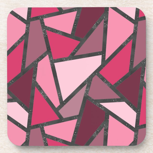 Shades of pink stained glass pattern beverage coaster (Front)