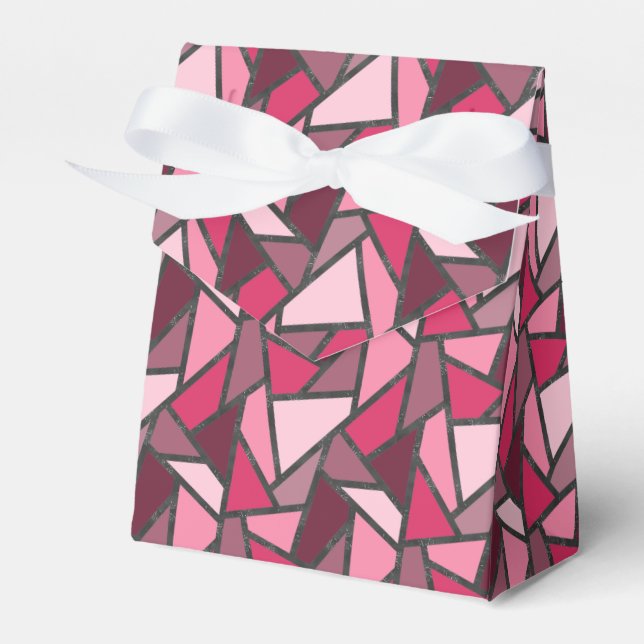 Shades of pink stained glass pattern favor boxes (Front Side)