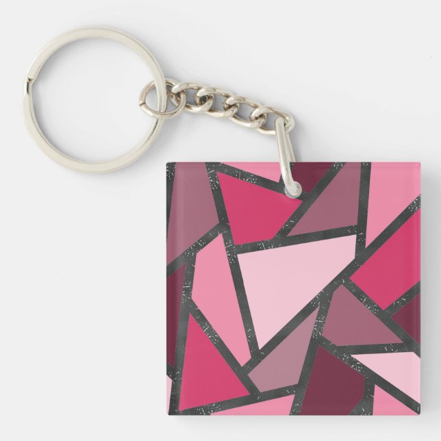 Shades of pink stained glass pattern keychain (Front)