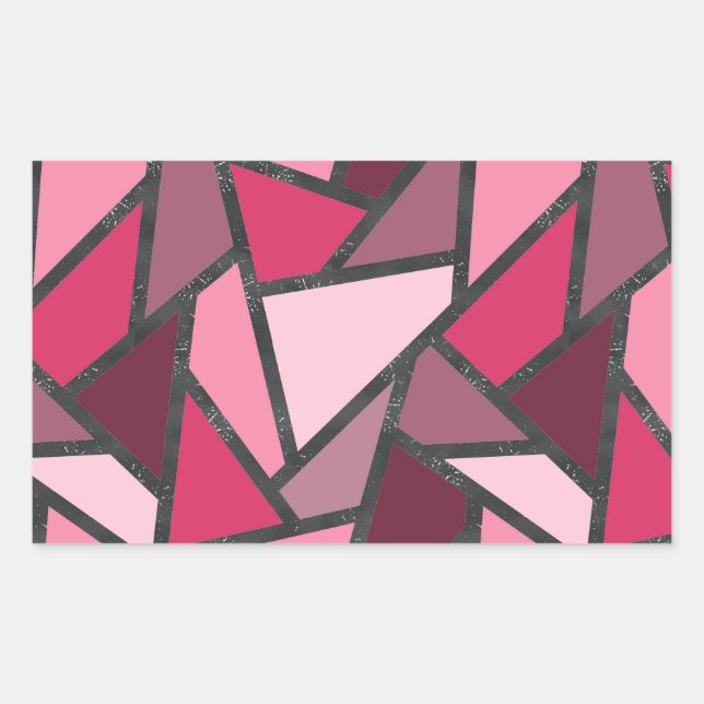 Shades of pink stained glass pattern rectangular sticker (Front)