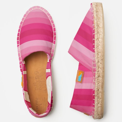 shades of pink stripe with white and pink liner espadrilles