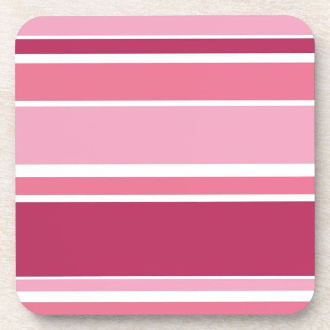 Shades of pink stripes beverage coaster (Front)