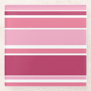 Shades of pink stripes glass coaster