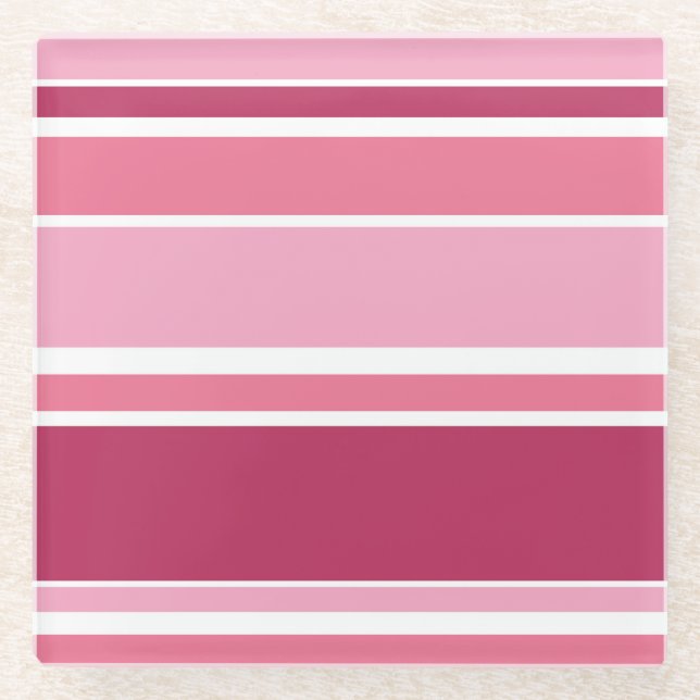 Shades of pink stripes glass coaster (Front)