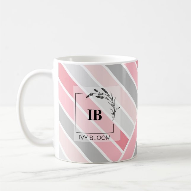 Shades of Pink Stripes Monogram Mug (Left)