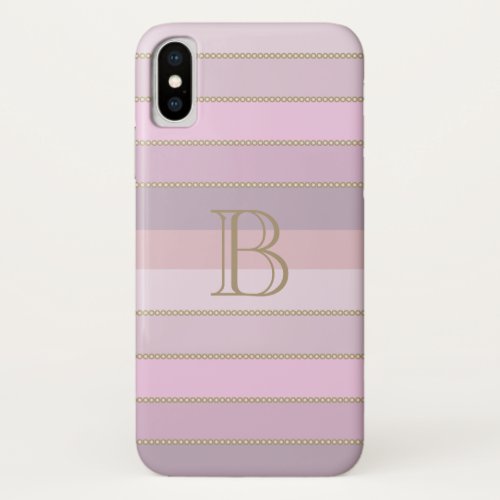 Shades of pink stripes personalized monogram iPhone x case