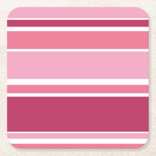 Shades of pink stripes square paper coaster