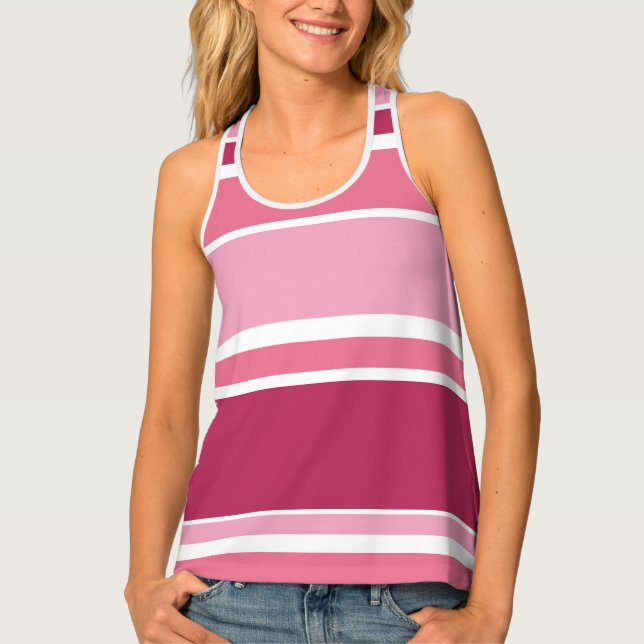 Shades of pink stripes tank top (Front)