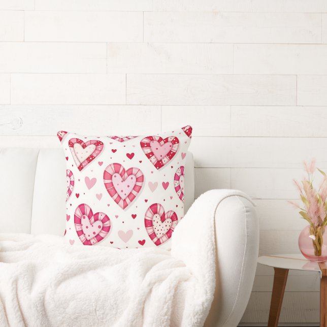 SHADES OF PINK VALENTINE CANDY HEARTS THROW PILLOW (Couch)