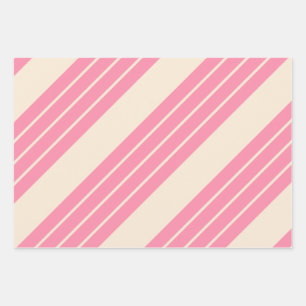 Shades of Pink w/Antique White Stripes Wrapping Paper Sheets
