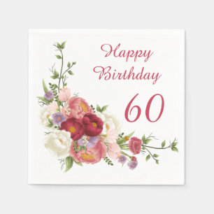 Shades of Pink White Peony Flower Happy Birthday Napkins