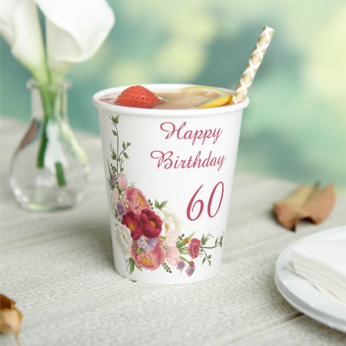 Shades of Pink White Peony Flower Happy Birthday  Paper Cups