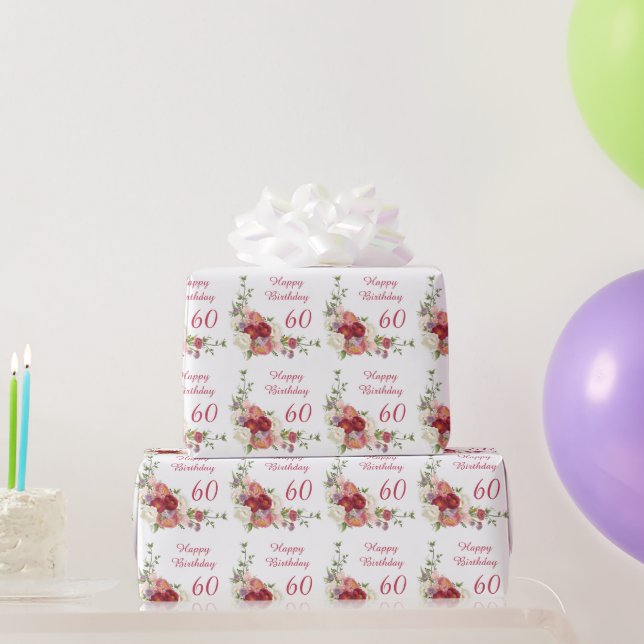Shades of Pink White Peony Flower Happy Birthday Wrapping Paper (Party Gifts)