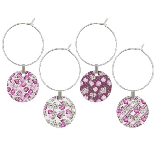 SHADES OF PINK  WHITE THANKSGIVING PUMPKINS WINE CHARM