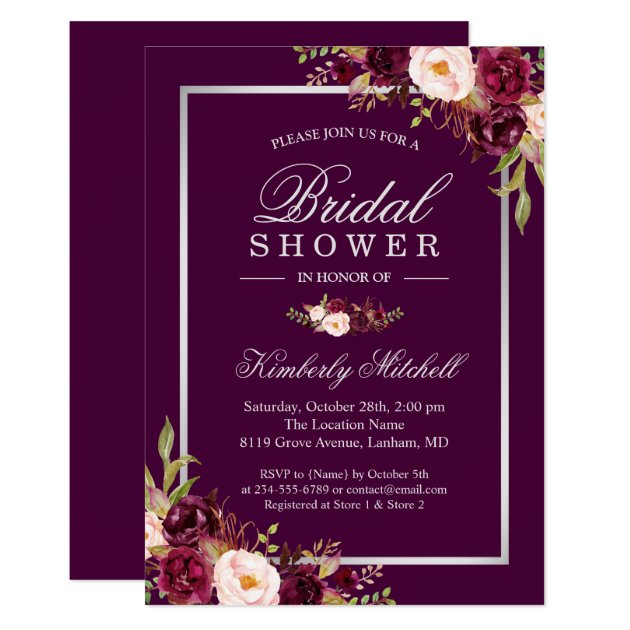 Shades Of Plum Purple Flowers Autumn Bridal Shower Invitation