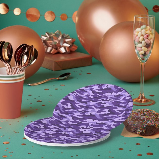 Shades of Purple Camouflage Party Style  Paper Plates (Multi)