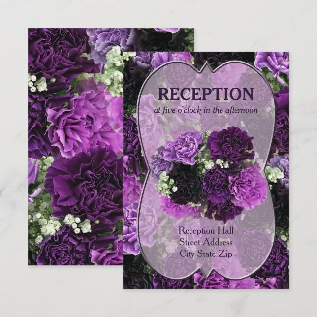 Shades of Purple Carnations Wedding Reception Invitation (Front/Back)