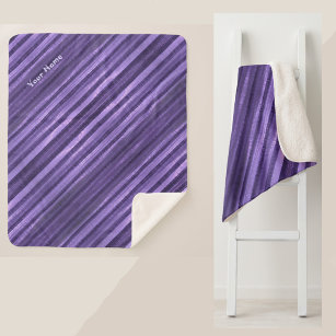 Shades of Purple Diagonal Stripes Personalized Sherpa Blanket
