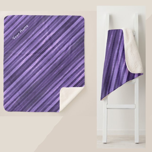Shades of Purple Diagonal Stripes Personalized Sherpa Blanket (Creator Uploaded)