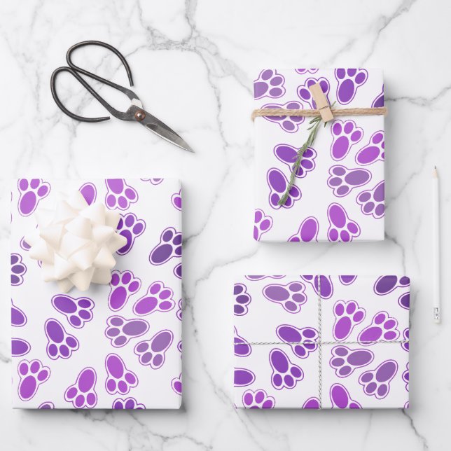 Shades of Purple Easter Bunny Feet Pattern Custom Wrapping Paper Sheets (Front)