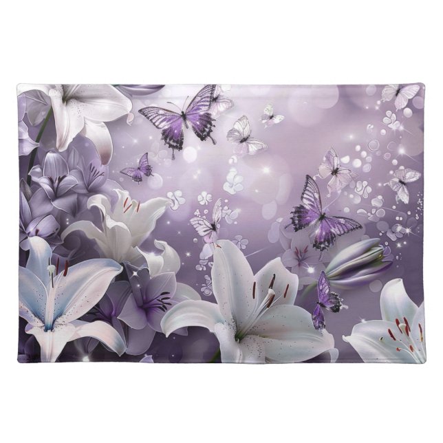 Shades of Purple Flower/Butterfly Cloth Placemat (Front)