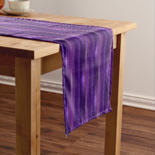Shades of Purple Gold Dots Stripes Short Table Runner