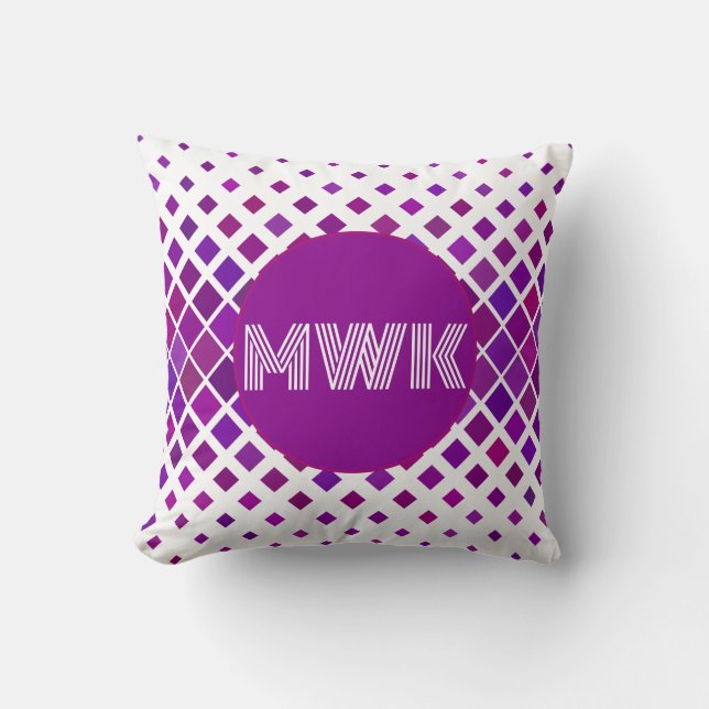 Shades of Purple Mod Grid Graphic Monogram Throw Pillow (Front)